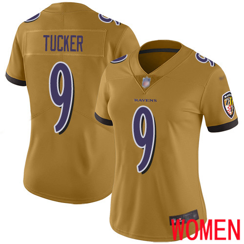 Baltimore Ravens Limited Gold Women Justin Tucker Jersey NFL Football #9 Inverted Legend->baltimore ravens->NFL Jersey